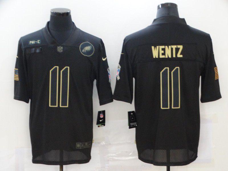Men Philadelphia Eagles #11 Wentz Black gold lettering 2020 Nike NFL Jersey->philadelphia eagles->NFL Jersey